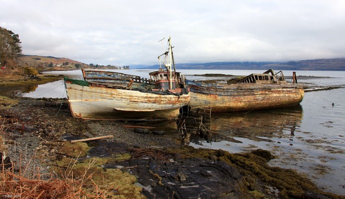 Old fishing boats, Mull
Abandoned fishing boats near Salen on the Island of Mull. [url=http://www.streetmap.co.uk/map.srf?X=156755&Y=743735&A=Y&Z=120/] Map location. [/url]
