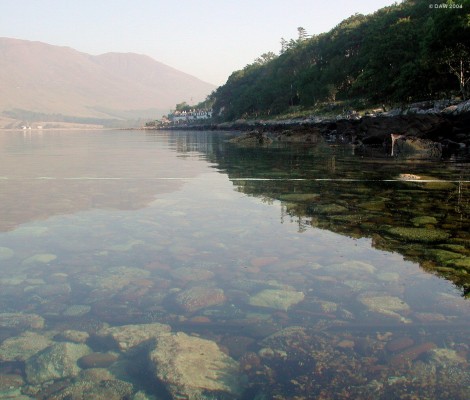 The crystal clear water of the Applecross Peninsula
The Applecross peninsula is an isolated part of Ross & Cromarty, inhabited by only 238 people and accessed by only two roads.  The village of Applecross consists of a row of cottages along the shore of the Inner Sound of Raasey.  [url=www.multimap.com/map/browse.cgi?lat=57.4282&lon=-5.82&scale=25000&icon=x/]Map location[/url]
