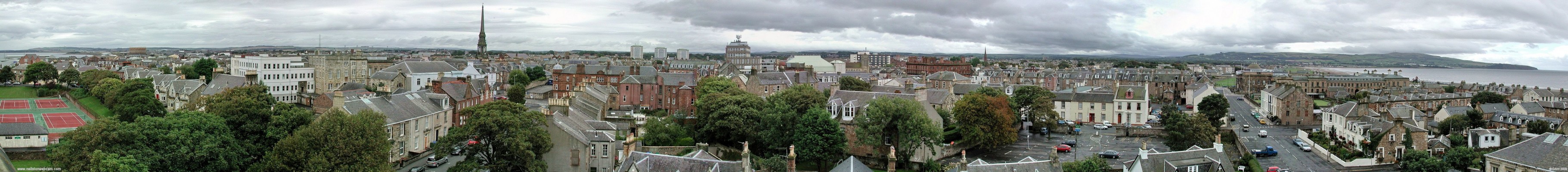 Panoramic view over town of Ayr
Taken from the top of St Johns tower.  On the left is looking up towards Prestwick.  The tall spire is the Town Hall and on the right towards the shore you can see the County buildings.  On the extreme right in the distance are the Carrick Hills and the Heads of Ayr.  [url=http://www.streetmap.co.uk/map.srf?X=233382&Y=622040&A=Y&Z=115/] Map location. [/url]
