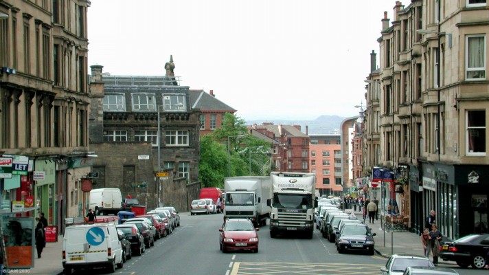 Byres Road, Glasgow
A view down Byres Road, note the familiar shapre of the Neilston Pad in the distance.
