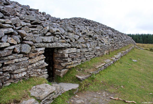 Camster Long Cairn, entrance
The entrance to one of the two unconnected chambers in the Long Cairn at Camster.  Human and animal bones were found in the chambers during excavations. There is some controversy over a restoration that was carried out in the early 80's.  Some dispute that the dry stone walls you see here wouldn't have been so long and also that the whole structure might have been higher.  Since there are no written records from that time its unlikely we will ever know.

