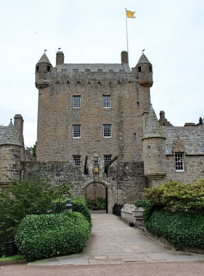 Main entrance to Cawdor Castle
The main tower is the oldest part of Cawdor castle.  It dates from the 14th century and rather oddly was built around a living holly tree, the remains of which are still to be seen in the basement. [url=http://www.streetmap.co.uk/map.srf?X=284761&Y=849882&A=Y&Z=115/] Map location. [/url]
