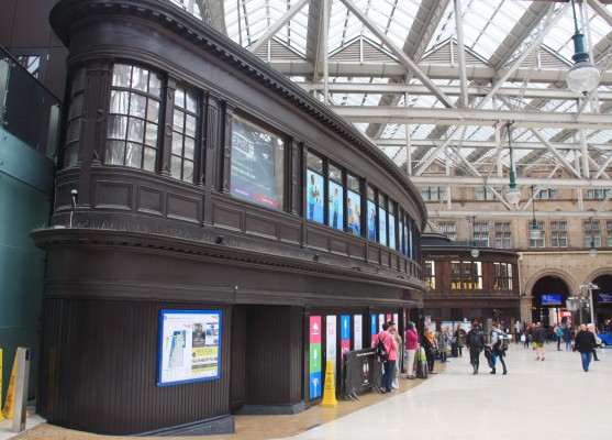 Glasgow Central Station, 2018
Those of a certain age will remember when this building was used for the announcement boards with train times where all the pictures are.  The curved part at the end is where the tannoy announcer sat.
