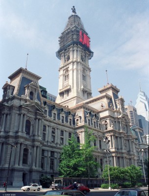 City Hall, Philadelphia, 1989
Built of brick, white marble and limestone it is said to be the world's largest free stand masonary building.  It was built between 1871 and 1901.
