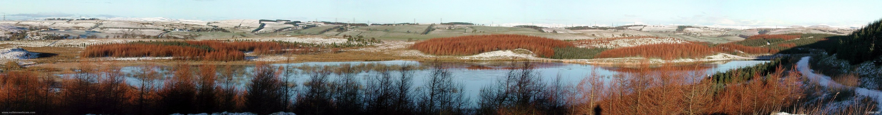 Craighall Dam, Neilston
A panoramic view over Craighall dam taken in December 2004.  The area around the dam, which includes the Neilston pad, is now designated as the East Renfrewshire Community Woodland
