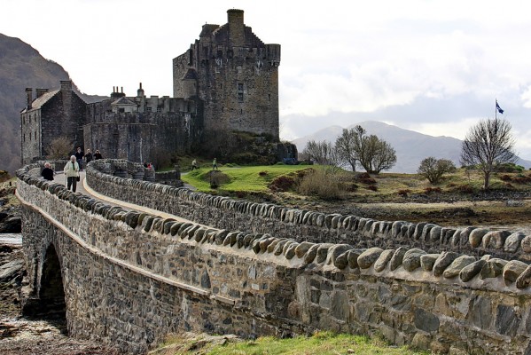 Eilean Donan Castle
Looking over to Eilean Donan from the mainland.  Until the early 20th century the castle was a ruin isolated on the island.  Between 1919 and 1932 the castle was restored and this bridge was constructed at the same time.  url=http://www.streetmap.co.uk/map.srf?X=188275&Y=825900&A=Y&Z=120/] Map location. [/url]
