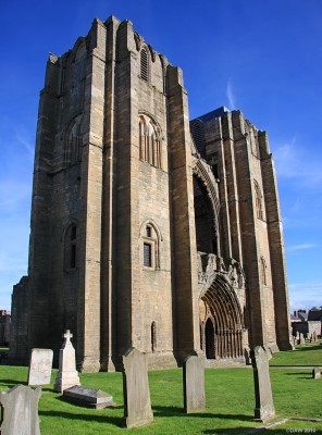 Front towers, Elgin Cathedral
The impressive ruin of the front towers of Elgin Cathedral.  [url=http://www.streetmap.co.uk/map.srf?X=322173&Y=863052&A=Y&Z=115/] Map location. [/url]
