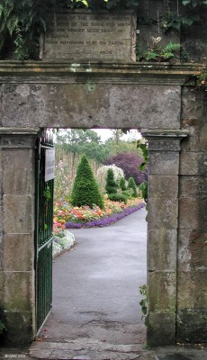 Walled Garden Entrance, Bellahouston Park
At the back of the walled garden is this small gate with a poem that reads "The kiss of the sun for pardon, the song of the birds for Mirth, you are nearer God's heart in a Garden, than anywhere else on Earth".
