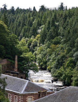 Falls of Clyde, New Lanark
Over looking the New Lanark Mill village towards the falls of Clyde.  It was the river Clyde that made the Mill at New Lanark possible, water was taken from a dam up river and piped down to the mill where it was used to power the machinery. [url=http://www.streetmap.co.uk/map.srf?X=288054&Y=642700&A=Y&Z=115/] Map location. [/url]
