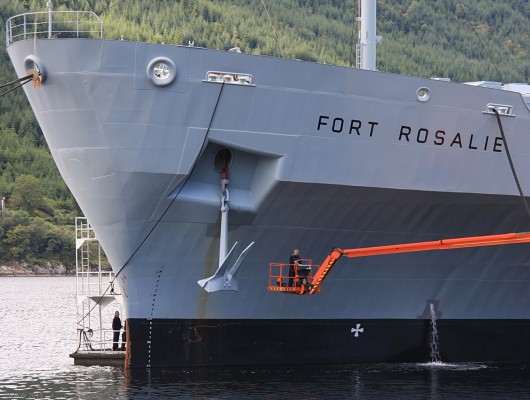 RFA Fort Rosalie, Glenmallan
Fort Rosalie under goes a little care and attention whilst along side at the Glenmallan munitions depot.
