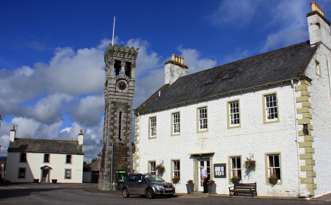 Gatehouse of Fleet
A view of the Murray Arms Hotel and the old clock tower at Gatehouse of Fleet.  Most of what you see today in Gatehouse of Fleet dates back to the planned village of James Murray in the 1760's.  The clock tower stands at the north end of the main street and was made from Craignair in 1871.
