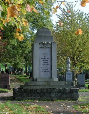 The Glen Cinema Disaster Memorial, Hawkhead Cemetery
This tragedy happened on 31st December 1929 when the Glen Cinema was packed with up to 1000 children for an afternoon film show.  Smoke start to fill the auditorium and in the panic 70 children died in the crush trying to get out.  What is worse is that there was no fire, a freshly shown film had started to smoke when put back in its can.  The other three sides of the momorial has all the names of the Children wo were victims.
