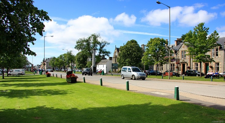 Main street, Grantown On Spey
A view along the attractive main street of Grantown on Spey.  Founded by Sir James Grant in 1766, the town today looks  much as it was planned then and although today it is by-passed by the main route north it is well worth a detour.  [url=http://www.streetmap.co.uk/map.srf?X=303341&Y=827917&A=Y&Z=115/] Map location. [/url]

