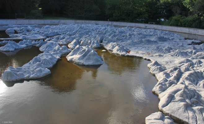 Firth of Clyde, Great Polish Map of Scotland
The map is location in the grounds of Barony Castle Hotel in the Scottish borders.  This view is of the Firth of Clyde with the Mull of Kintyre on the left, the Island of Arran in the centre and the Ayrshire coast along the right.
