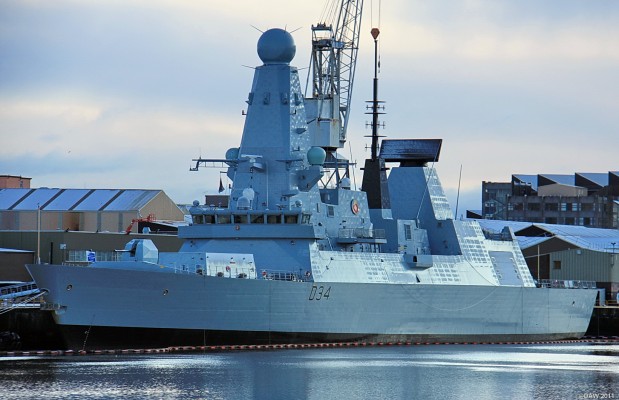 HMS Diamond, Scotstoun
HMS Diamond is the 3rd in a class of 6 type 45 Anti Air Warfare Destroyers being built for the Royal Navy by BAE Systems.  She is seen here in late 2009 whilst still undergoing contractor sea trials.  
