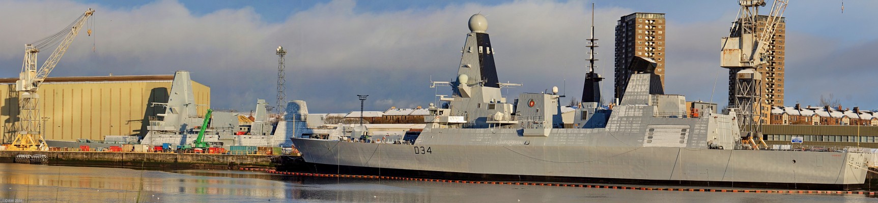 HMS Diamond, Scotstoun, 2009
HMS Diamond at BAE Systems Scotstoun yard not whilst undergoing contractors sea trials before being handed over to the Navy.  HMS Defender, the 5th of the type 45's is fitting out behind.
