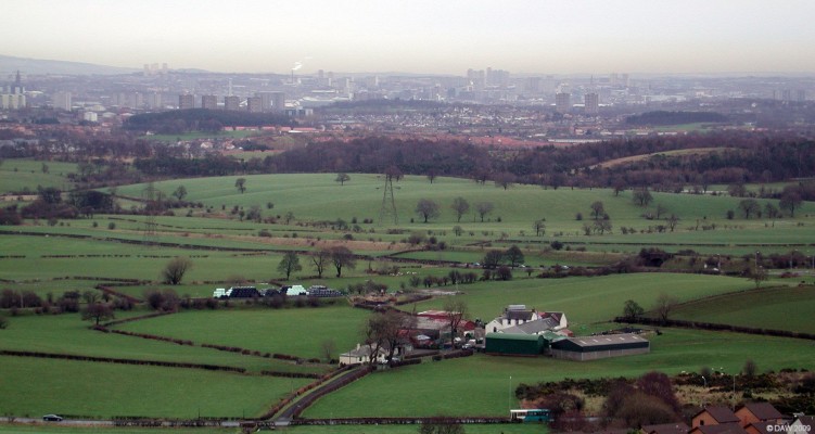 Over looking Harelaw farm towards Glasgow
Looking from the Brownside Braes over Harelaw farm towards the south and east end of Glasgow.  [url=http://www.streetmap.co.uk/map.srf?X=249035&Y=660310&A=Y&Z=120/] Map location. [/url]

