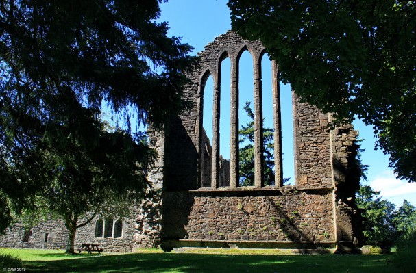 Inchmahome Priory, Lake of Menteith
An exterior view of the East window at the ruins of Inchmahome Priory on the Lake of Menteith.
