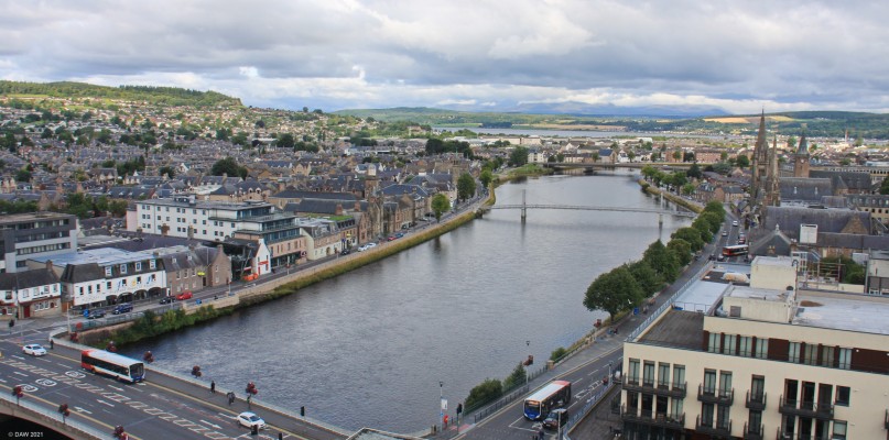 Looking North West from Inverness Castle
A view looking North West from the highest Tower of Inverness Castle.  The water of the Beauly Firth can be seen in the distance.  [url=http://streetmap.co.uk/map.srf?X=266660&Y=845115&A=Y&Z=120/] Map location. [/url]
