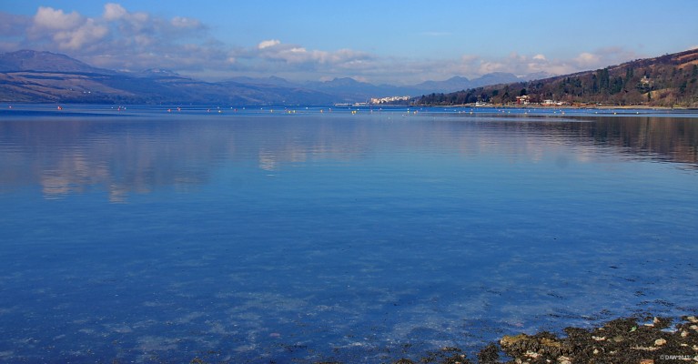 Loch Long from Rhu
Looking up Loch Long from the spit of land that juts out into the Loch at Rhu.  On the right in the distance is the Faslane Naval Base.  [url=http://www.streetmap.co.uk/map.srf?X=226325&Y=683785&A=Y&Z=120/] Map location. [/url]
