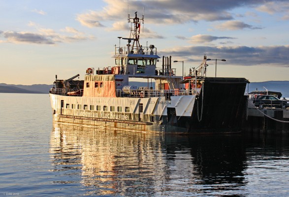 M.V. Loch Bhrusda, Largs pier
Loch Bhrusda tied up at Largs pier for the night.  Built in 1996 she can carry 18 cars and 150 passengers.  At the time this photo was taken early 2012 she was being used as the second ferry on the Cumbrae crossing.
