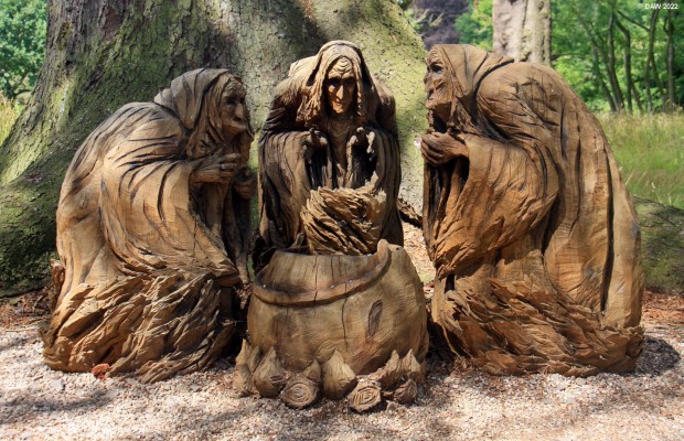 The three witches, Glamis Castle
The Three Witches on the Macbeth trail at Glamis Castle.  In the story of Macbeth he is the Thane of Glamis and later becomes the Thane of Cawdor.
