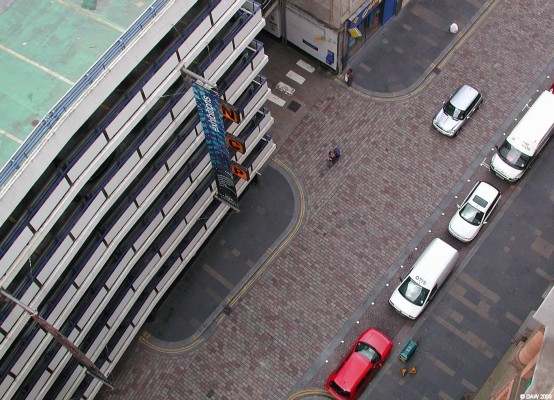 Looking down on Mitchell Street from the top of The Lighthouse
[url=http://www.streetmap.co.uk/idmap.srf?X=258900&Y=665240&A=Y&Z=110/]Map location. [/url]
