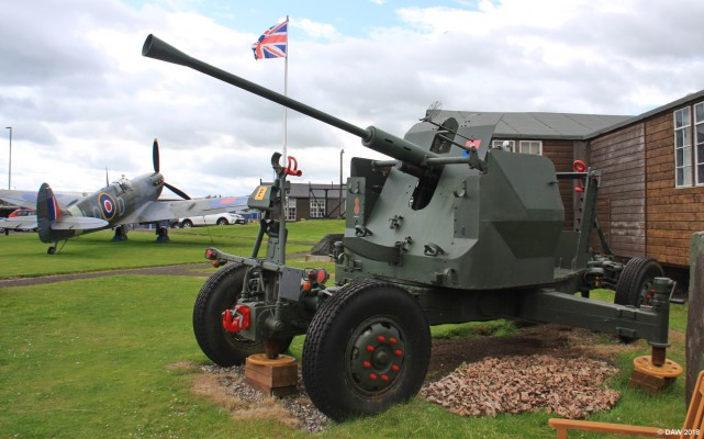 Montrose Air Station Heritage Centre
A 40mm Bofors  Anti Aircraft gun on display at the Montrose Air Station Museum. A replica spitfire can be seen in the background.  The wooden huts you see are original buildings from the time when the Airfield came in to service in 1915.
