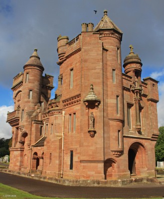Mortuary Chapel, Western Cemetery, Arbroath
The Memorial Chapel was designed by Patrick Allan-Fraser as a memorial to his late wife Elizabeth and her deceased parents John Fraser and Elizabeth Parrot Fraser.  Work start in 1875, there is very little symmetry on the outside with each side looking completely different. 
