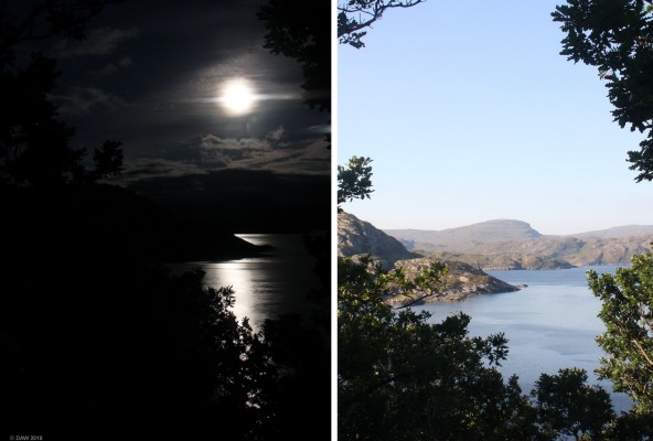 Night and day, Loch Diabaig
Two photos taken from more or less the same spot from Lower Diabaig looking over Loch Daibaig and on towards Loch Torridon. [url=http://streetmap.co.uk/map.srf?X=178951&Y=860337&A=Y&Z=120/] Map location. [/url]
