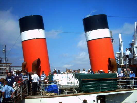 The most famous Funnels on the River Clyde
These are ofcourse the funnels of the Paddel Steamer Waverly as she undertakes her annual summer cruises on the firth of Clyde.  She was spotted here at Rothsey Pier on Bute.
