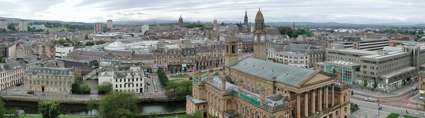 Paisley town centre, 2007
Over looking Paisley town centre from the top of the Paisley Abbey tower.  [url=http://www.streetmap.co.uk/map.srf?X=248550&Y=663945&A=Y&Z=115/] Map location. [/url]
