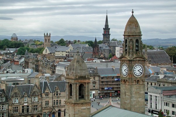 Paisley Town Centre Spires
Some of the spires of Paisley as seen from the top of Paisley Abbey tower.  The dome on the left is that of the old John Neilson School, the highest one is the aptly named, High Church and in the foreground are the towers of the Town Hall.
