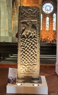The Jordanhill Cross, The Govan Stones
This the shaft of a celtic cross.  It is nearly 1.7m high but has lost its cross at the top.  It has a depiction of a man on horseback.  Although it was found in Govan Parish Church grave yard it was removed to the back garden of a house in Jordanhill for nearly a century before being returned to Govan in 1928.
