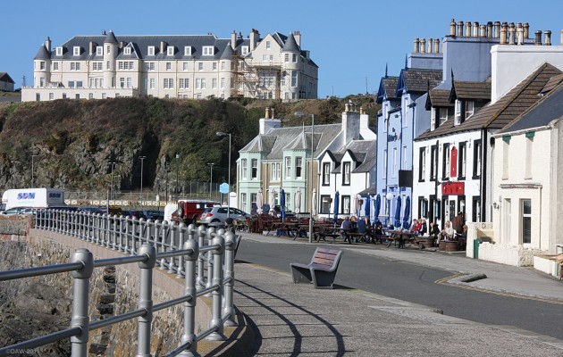 Portpatrick sea front
A view along South Crescent on the sea front.  Port Patrick Hotel stands on top of the cliffs over looking the harbour.[url=http://www.streetmap.co.uk/map.srf?X=199957&Y=554102&A=Y&Z=110/] Map location. [/url]
