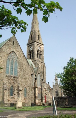 St Margaret's Church, Dalry
Built in 1871 at a cost of �4500.  There has been a church on the site since at least the 17th century.  In the background you can also see Trinity Church which sits on the opposite side of the street.  [url=http://www.streetmap.co.uk/map.srf?X=229182&Y=649465&A=Y&Z=115/] Map location. [/url]
