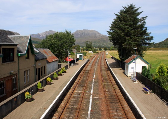 Strathcarron Railway Station
A view looking east from the footbridge at Strathcarron railway station on the Kyle of Lochalsh to Inverness Railway.  The station was opened in 1870 by the Dingwall and Skye Railway.  [url=https://streetmap.co.uk/map.srf?X=194217&Y=842137&A=Y&Z=120/] Map location. [/url]
