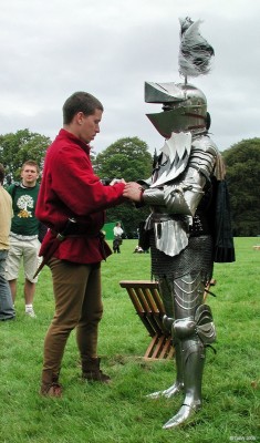 Suits you, Sir
Preparing for the joust at Culzean Castle.  No imitation stuff here, real armour costing a considerable amount of money.
