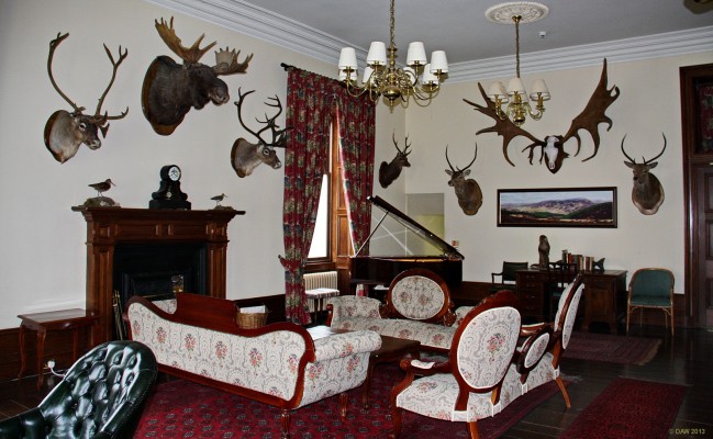 Inside the Bridge Hotel, Helmsdale
This is just the kind of Hotel lounge you need to relax in of an evening after a hard day out on the hills shooting everything in sight.  My favourite is the Beaver, or is it an Otter, what ever it is, its dead. Sadly, in 2013 I found this Hotel is presently closed and awaiting a buyer.
