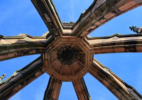 The Crown, Coats Memorial Church
Looking from directly underneath the Crown on top of the spire of Coats Memorial Church.  The spire rises to a height of 240ft above sea level and the platfrom below the crown gives a tremendous view of Paisley town centre. [url=http://www.streetmap.co.uk/map.srf?X=247802&Y=663962&A=Y&Z=115/] Map location. [/url]
