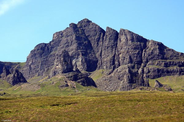 The Storr, Isle of SKye
The Storr is the prime example of the Trotternish landslip and is the longest such feature in the British Isles.  The area in front of the cliffs is known as The Sanctuary. [url=http://streetmap.co.uk/map.srf?X=149913&Y=851774&A=Y&Z=120/] Map location. [/url]
