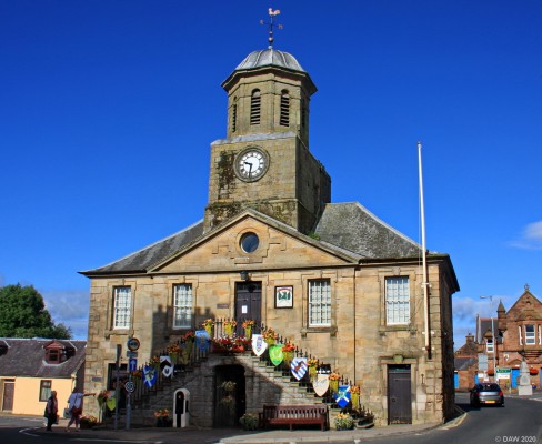 The Tollbooth, Sanquhar
Sanquhar lies in a valley north of Dumfries through which the river Nith flows. This building acts as an obstacle course for todays trunk route that passes through the town. It was design by William Adam and built in 1735, today it is used to host the town's museum. 
