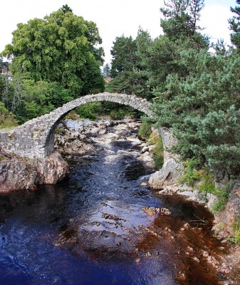 The old packhorse Bridge at Carrbridge
Built between May and November of 1717 across the river Dulnain by John Niccelsone, a mason from Ballindalloch.  Its parapets and side walls were damaged in the 18th century and again in the floods of 1829.[url=http://www.streetmap.co.uk/map.srf?X=290637&Y=822925&A=Y&Z=120/] Map location [/url]
