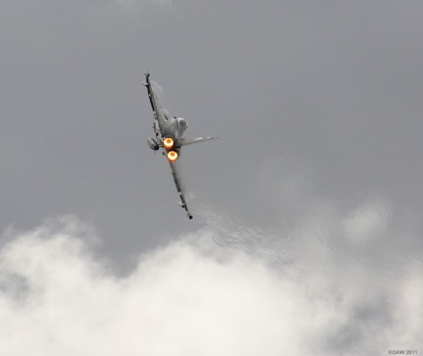 Typhoon, Largs Viking festival, 2009
You wouldn't think Largs would get a typhoon but during the 2009 Viking Festival it was treated to a noisy display by an RAF Typhoon from RAF Conningsby in England.  You can almost feel the heat from the after burners, it was apparently flown by a local man.
