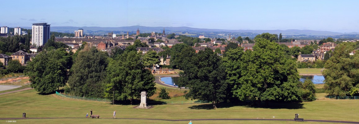 View of Paisley from Barshaw Park
A view looking west from the top of Barshaw Park in Paisley.  The spire of the High Church can be seen in the centre, to the left is the red Spire of Coats Memorial Church.  [url=http://streetmap.co.uk/map?X=250233&Y=664218&A=Y&Z=115/] Map location. [/url]
