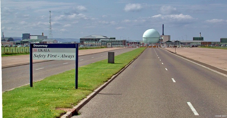 Dounreay Nuclear Establishment, Caithness
This old airfield was chosen in the 1950's as the site for the UK's fast breeder reactor programme.  The first reactor was the sphere you see in the photo, it was closed in the late 70's.  The second was the bigger Prototype Fast Reactor which is just above the sign, it was closed in 1994 when the UK abandoned its fast breeder programme.  Unfortunately they haven't always followed the advice on their sign since there are still issues of contamination of local beaches.
