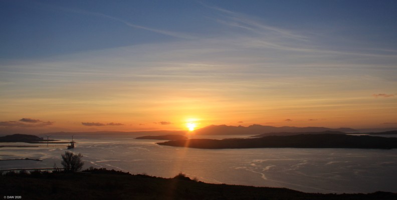 Last rays of sun over Arran, 2017
An early January view from above Largs looking out over the Cumbrae to Arran.
