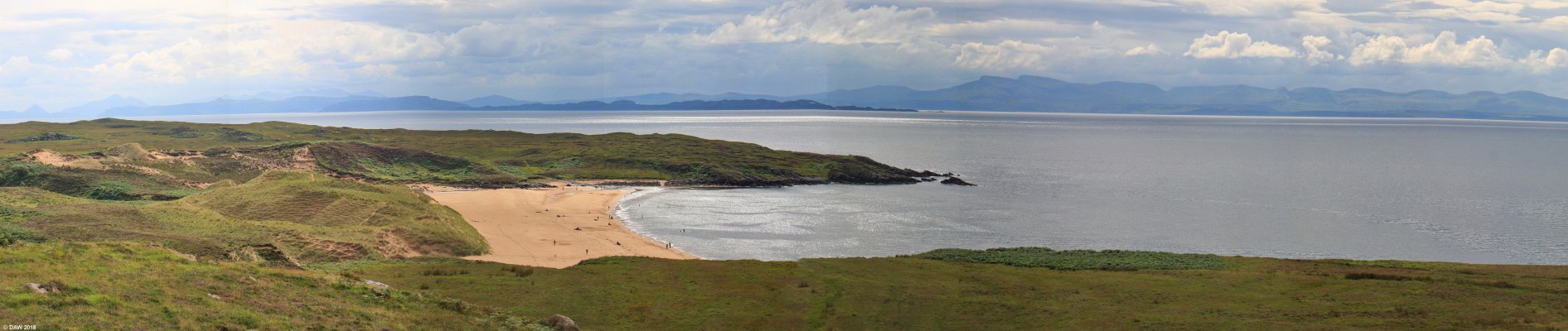 Red Point panorama
Taken from the view point just above the sandy beach at Red Point.  Looking across the Sound of Raasay towards Skye.  The Islands of Rona and Raasay lie between the mainland and Skye.  On the right is the Trotternish area of Skye and on the left in the distance the Cuillins can be seen.  [url=http://streetmap.co.uk/map.srf?X=173255&Y=869625&A=Y&Z=130/] Map location. [/url]
