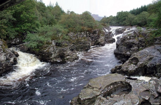 Eas Urchaidh, River Orchy, Glen Orchy
Taken in Sepetember after some rain so plenty of water, but not as much as you can expect later in the year.  The river splits into several cascades at this point, you can see the circular holes in the rock formed when stones are trapped in the hole and caught in a rotating swirls of water.  [url=http://www.streetmap.co.uk/map.srf?X=224310&Y=732075&A=Y&Z=120/] Map location. [/url]
