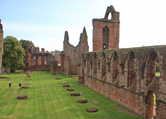 Ruins of Arbroath Abbey
A view of the main Abbey showing the scale of what would once have been an impressive building.  There was a central tower which may have had a spire.  The Abbey was founded in 1178 and was built over a period of around 60 years using local red sandstone.
